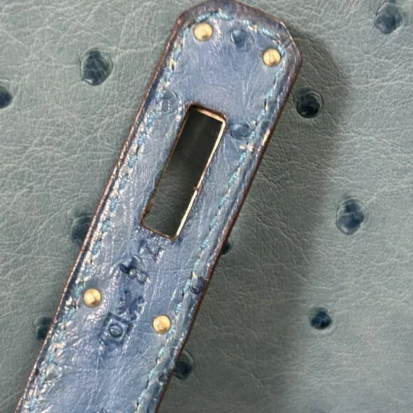 Hermes Blue Ostrich Leather Birkin 35 Bag (Sun Bleaching) - Picture 11 of 16